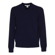 Blå V-Neck Pullover Sweater Strik