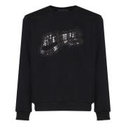 Sort bomulds sweatshirt med frontprint