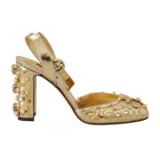 Guld Krystal Studs Læder Slingback Sandaler