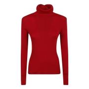 Rød Ribstrikket Turtleneck Sweatshirt