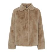 Fake Fur Jakke Beige Trendy Stil