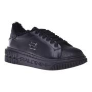 Trainers in black leather with glitter