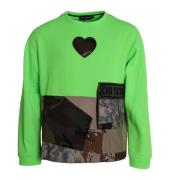 Grøn Patchwork Heart Crew Neck Sweater