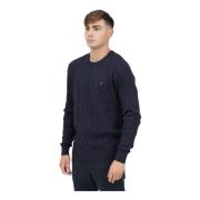 Blå crew neck sweater retro stil