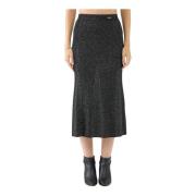 Lurex Midi Nederdel Sort Flare Stil