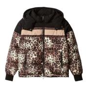 Leopard Print Beige Puffer Jakke