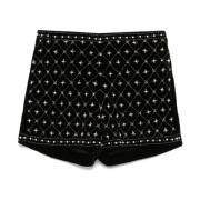 Sorte Velour Shorts med Geometrisk Mønster