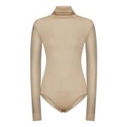 Beige Turtleneck Top med Snap Button