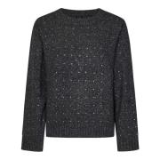 Grå Crew Neck Sweater Krystal Applikationer