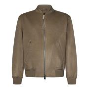 Beige Uld Cashmere Bomber Jakke