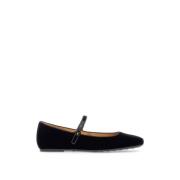 Velvet Ballerina Flats med Monogramknap