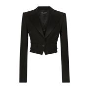 Gabardine Cropped Blazer Jakke Peak Revers