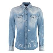 Denim Skjorte med Maling Splatter Print