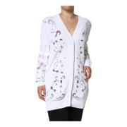 Hvid Blomstret Cardigan Sweater Knaplukning