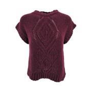 Bordeaux Sweater med Åben Strik