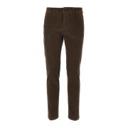 Brun Slim Fit Flad Front Velourbukser