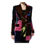 Patchwork Blazer Jakke med Silkeforing