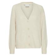 Beige Fuzzy Strik V-Hals Cardigan