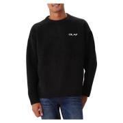 Sort Strikket Crewneck Sweater