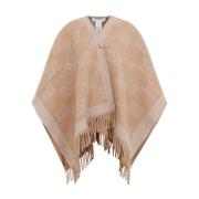 Beige Uld Frynse Cape Frakke