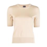 Beige Strik T-shirt med korte ærmer