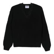 Sort Uldblanding Halv-Cardigan Sweater