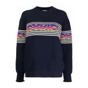 Blå Casual Sweater Polyester Bomuld