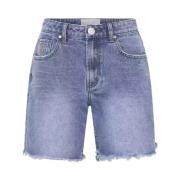 Denim Shorts med Flosset Hem