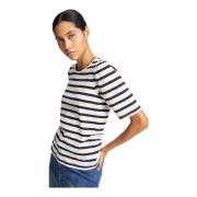 Stribet T-shirt med elegant puff-ærme