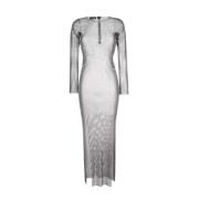 Sort Mesh Maxi Kjole med Rhinestones