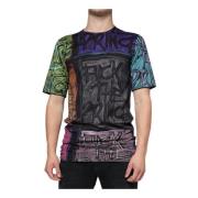 Multifarvet Grafisk Print Bomuld T-shirt