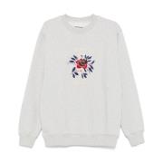 Grå Blomstret Broderet Sweater