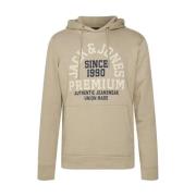 Beige Bomuld Polyester Hættetrøje med Logo