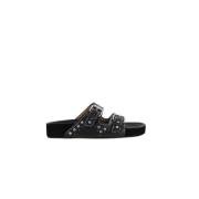 Sort læder studded flade sandaler