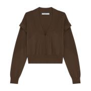 Brun Strikket V-Hals Sweater