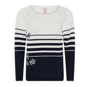 Stribet Pullover med Broderi