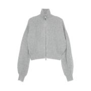 Højhalset Ribstrikket Cardigan Grå Sweaters