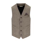 Taupe Single-Breasted Vest Bomuld-Uld Blanding