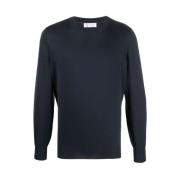 Navy Blue Bomuld Crew Neck Sweater