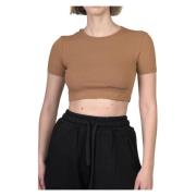 Ribstrik Crop Top i Hasselnød