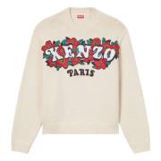 Hvid Sweater med Boke Blomster