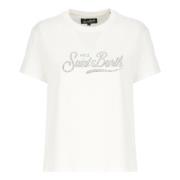 Hvid Bomulds T-shirt med Strass Logo