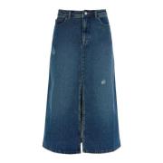 Slidt Denim Midi Nederdel med Slids