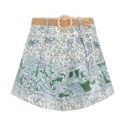 Multifarvet Linned Paisley Shorts