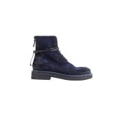 Navy Blue Lace-Up Suede Boots