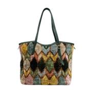 Multifarvet Silke Velvet Patch Tote Taske