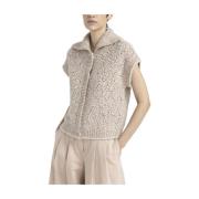 Vest med knapper i alpaca mouliné garn med pailletter og Lurex