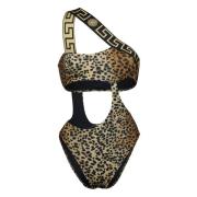 Leopard Print One Shoulder Swimsuit