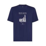 Navy Blue Grafisk Print T-shirt