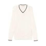 Stribet kant sweater med logo broderi